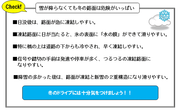 雪が降らなくても冬の路面は危険がいっぱい