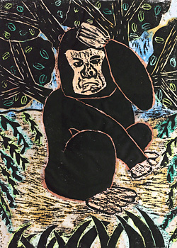 頭をつるつるさわるごりら