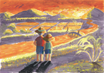 夕日を見ながら帰る兄弟