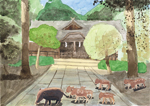 保久良神社のイノシシ家族