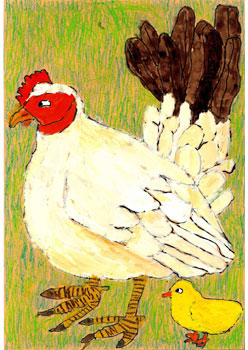 かわいいにわとりさんとひよこ