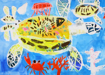 アオウミガメの親子 アオウミガメの親子