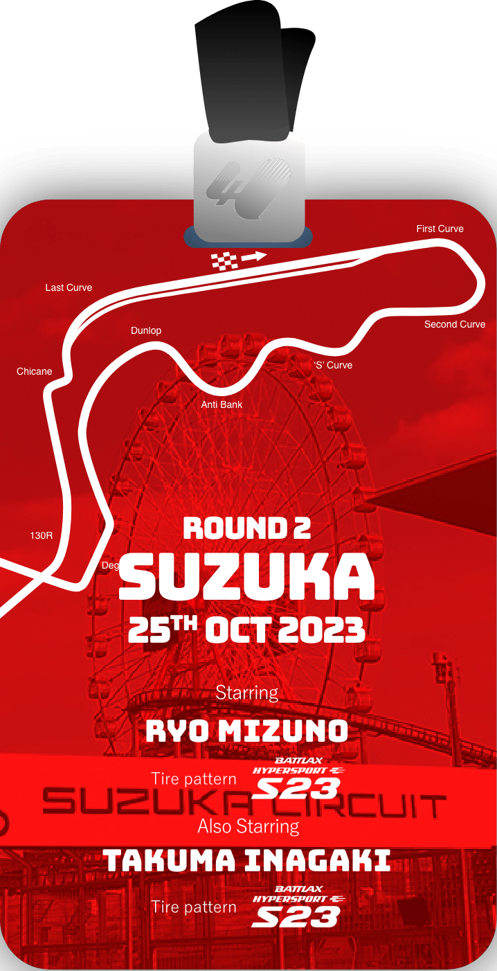 Round 2 SUZUKA 25th october 2023 Starring RYO MIZUNO Tire pattern S23 Also Starring TAKUMA INAGAKI Tire pattern S23