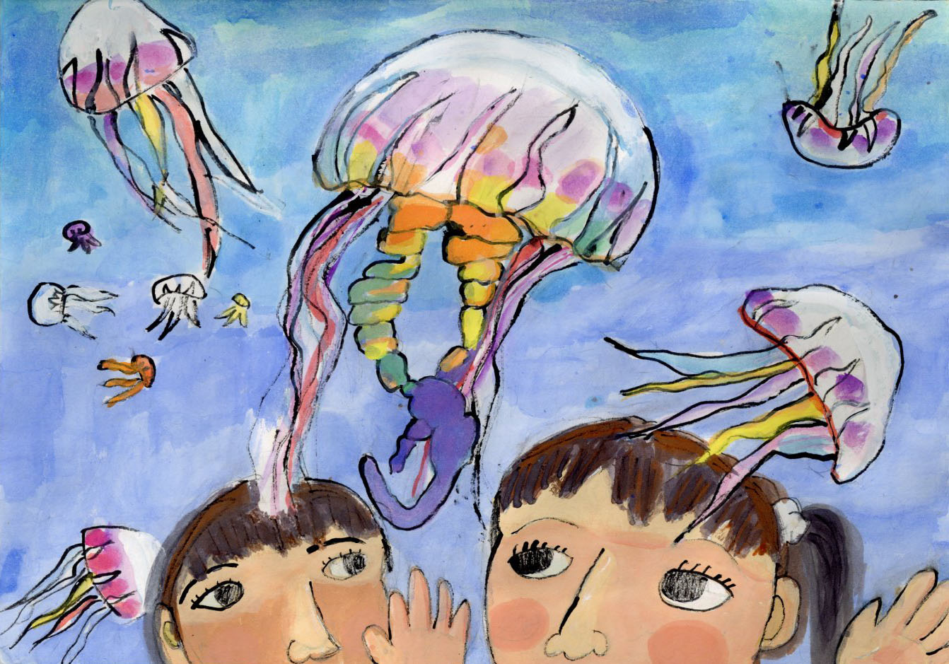 「優雅に泳ぐ虹色クラゲ」