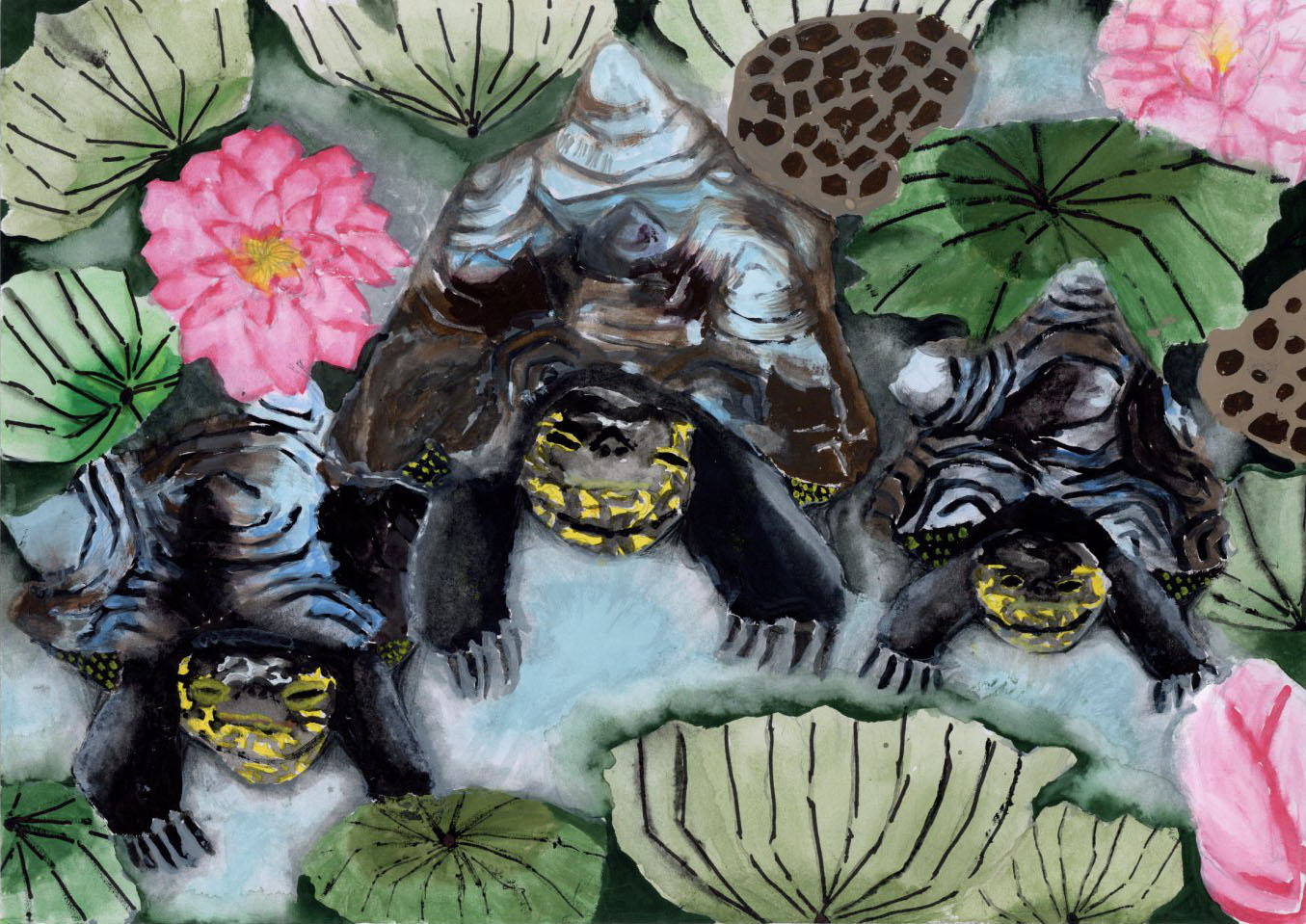 「かめ三兄弟のお散歩」